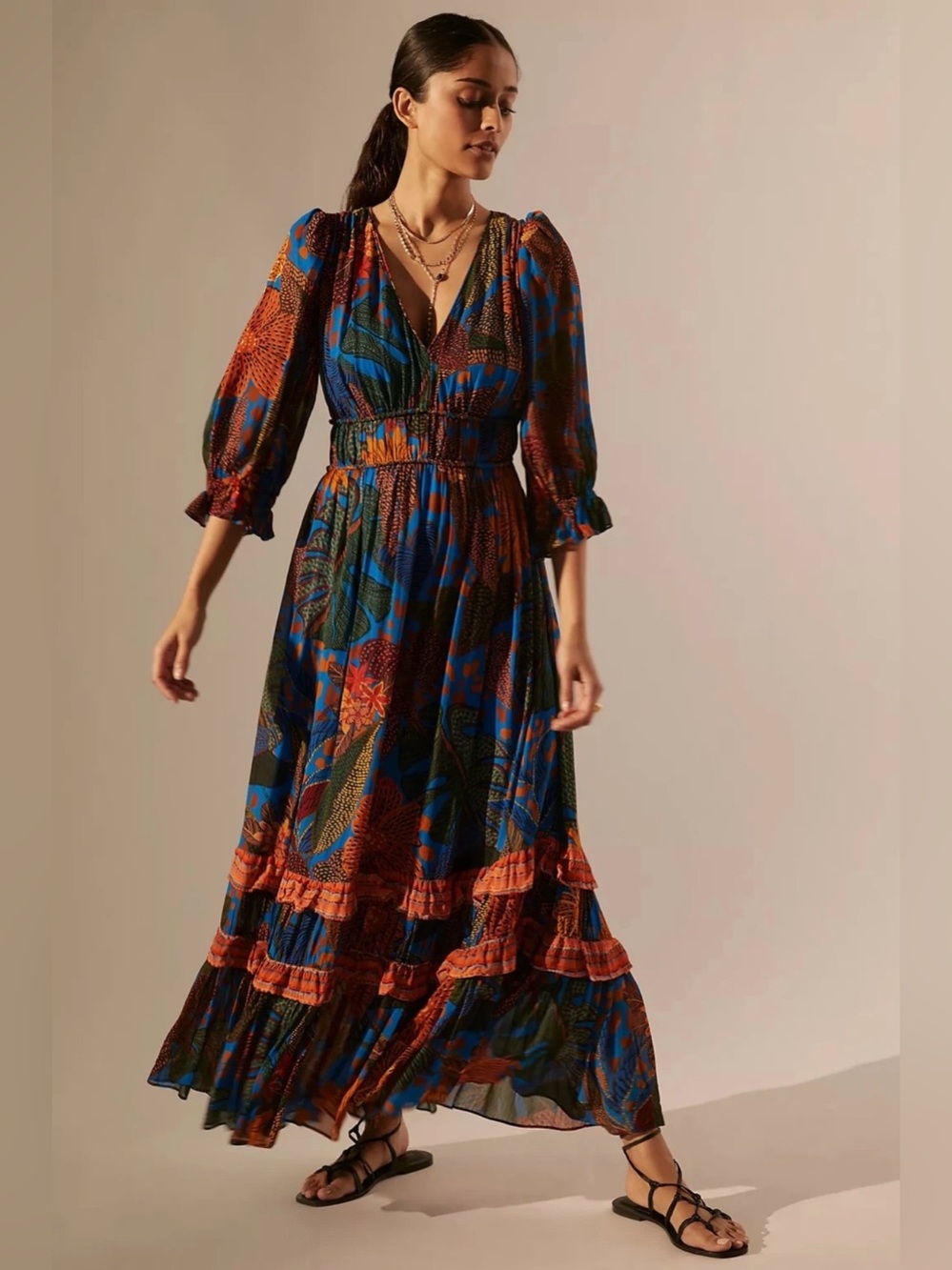 Farm Rio x Anthropologie Boho Tropical Maxi Dress XS - Picture 3 of 15